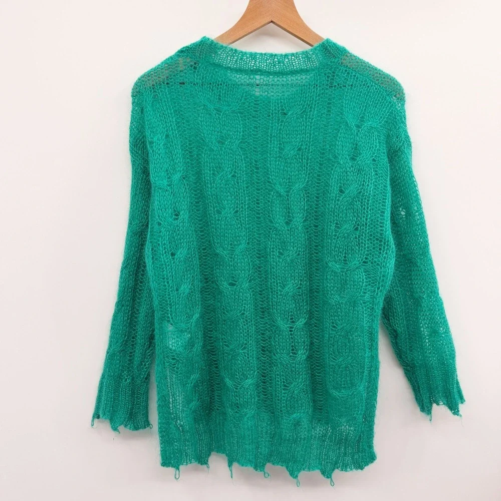 Anthropologie The Posey‎ Stitchy Distressed Mohair Sweater in Green Size Small - Picture 4 of 11